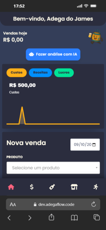 Interface mobile premium do AdegaFlow com design adaptativo, navegação touch otimizada e experiência mobile-first